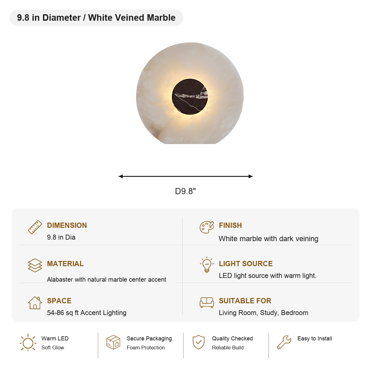 W&F Collection | Alabaster and Marble Round Wall Sconce
