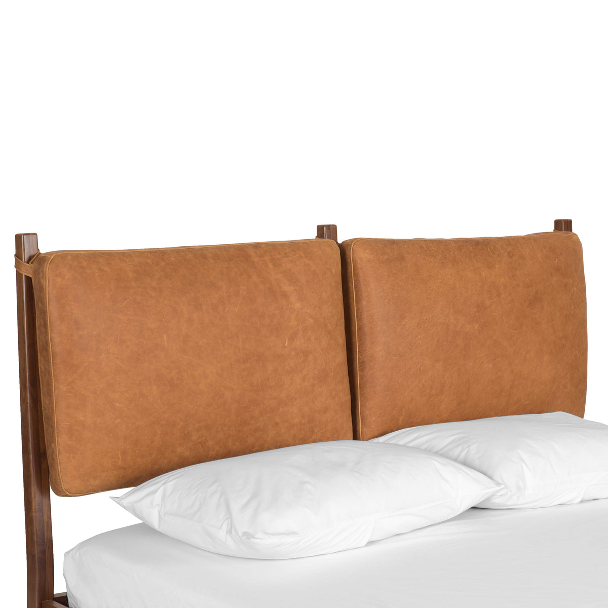 W&F Collection | Truro Bed with Leather Cushions (Cognac Tan, King)