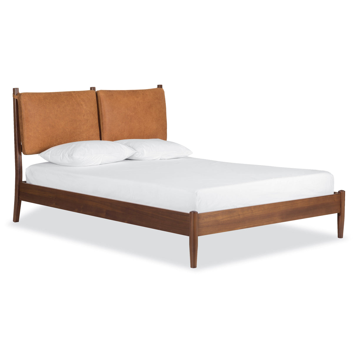 W&F Collection | Truro Bed with Leather Cushions (Cognac Tan, King)