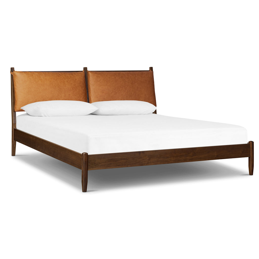 W&F Collection | Truro Bed with Leather Cushions (Cognac Tan, Queen)