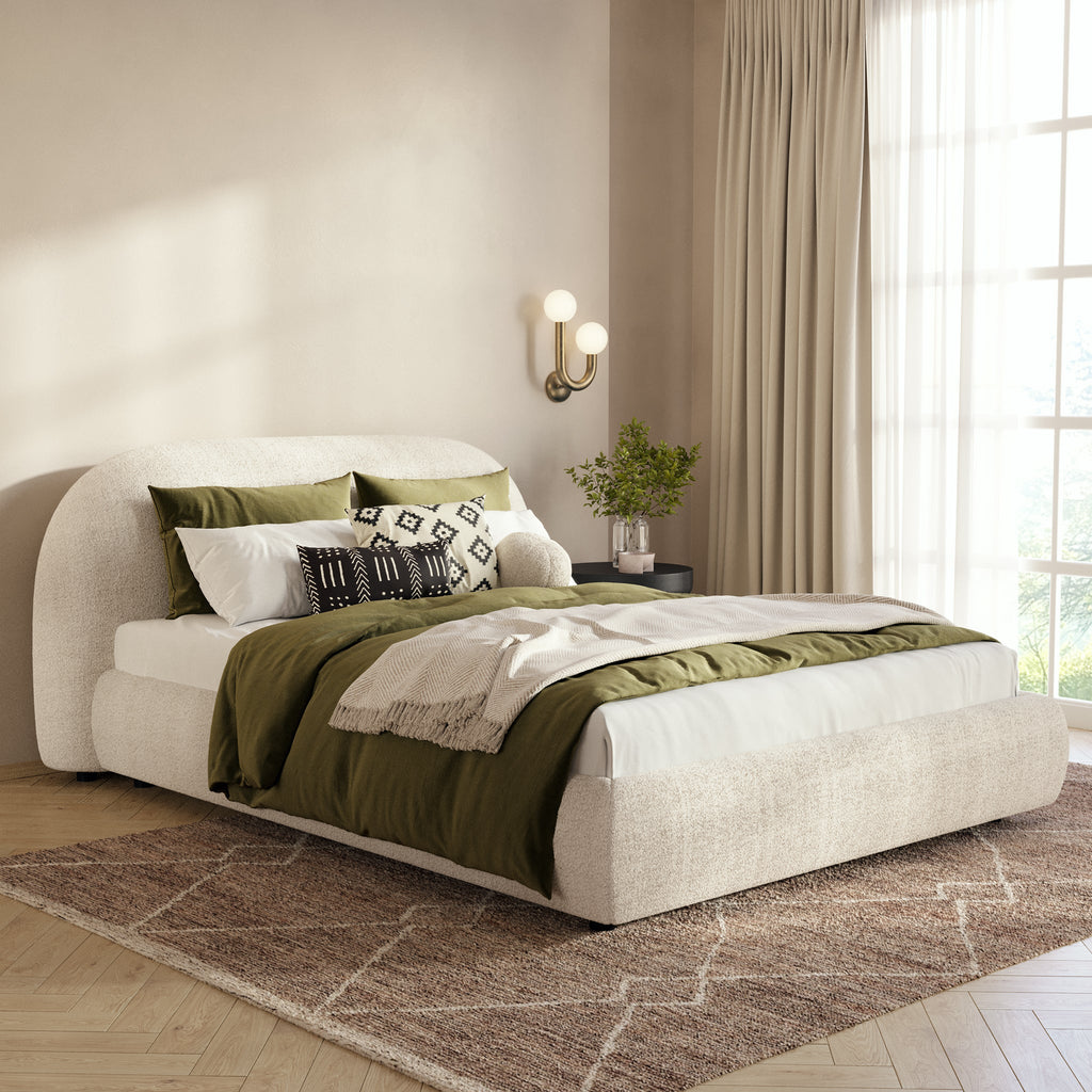 W&F Collection | Genoa Bed (Crema White Boucle, Queen)