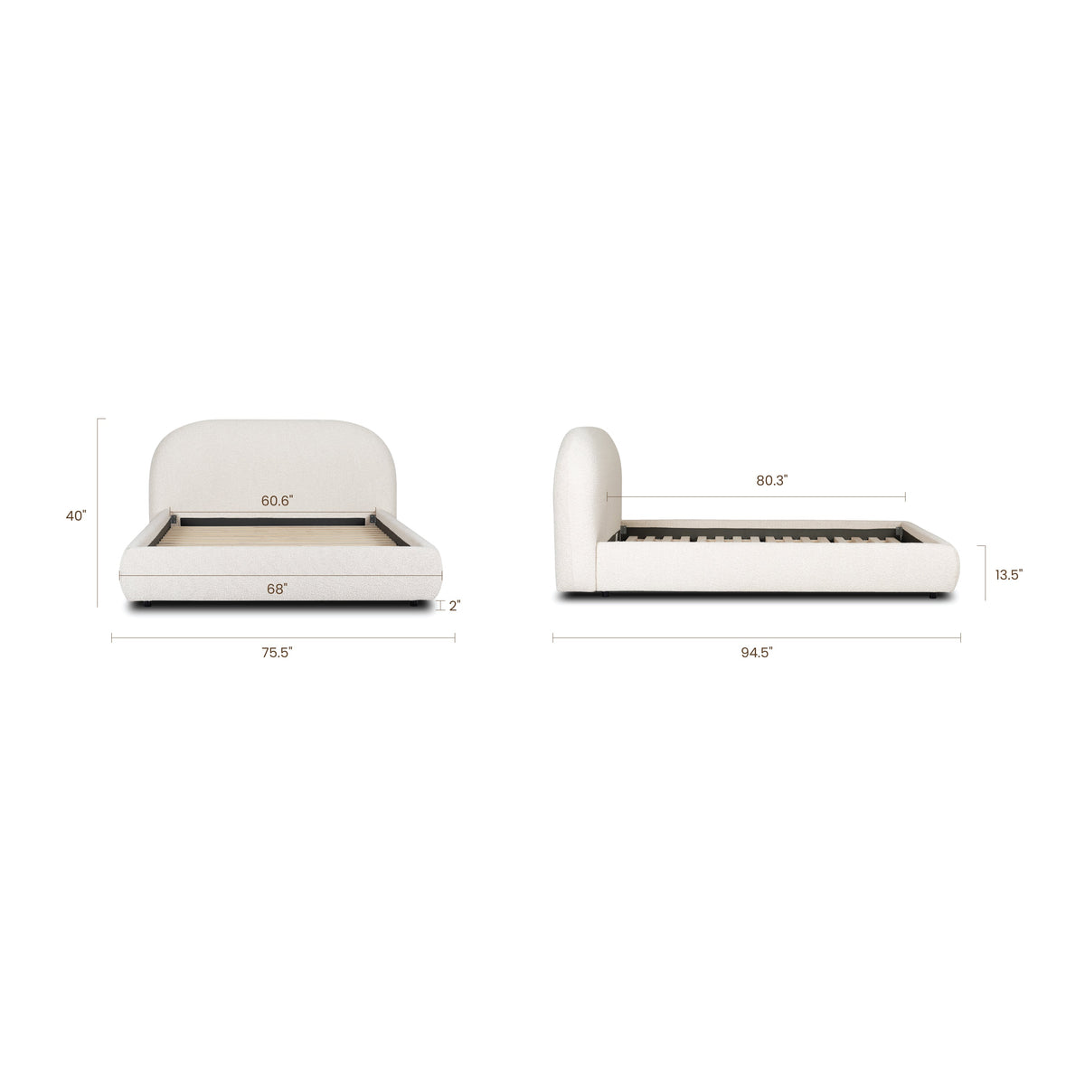 W&F Collection | Genoa Bed (Crema White Boucle, Queen)