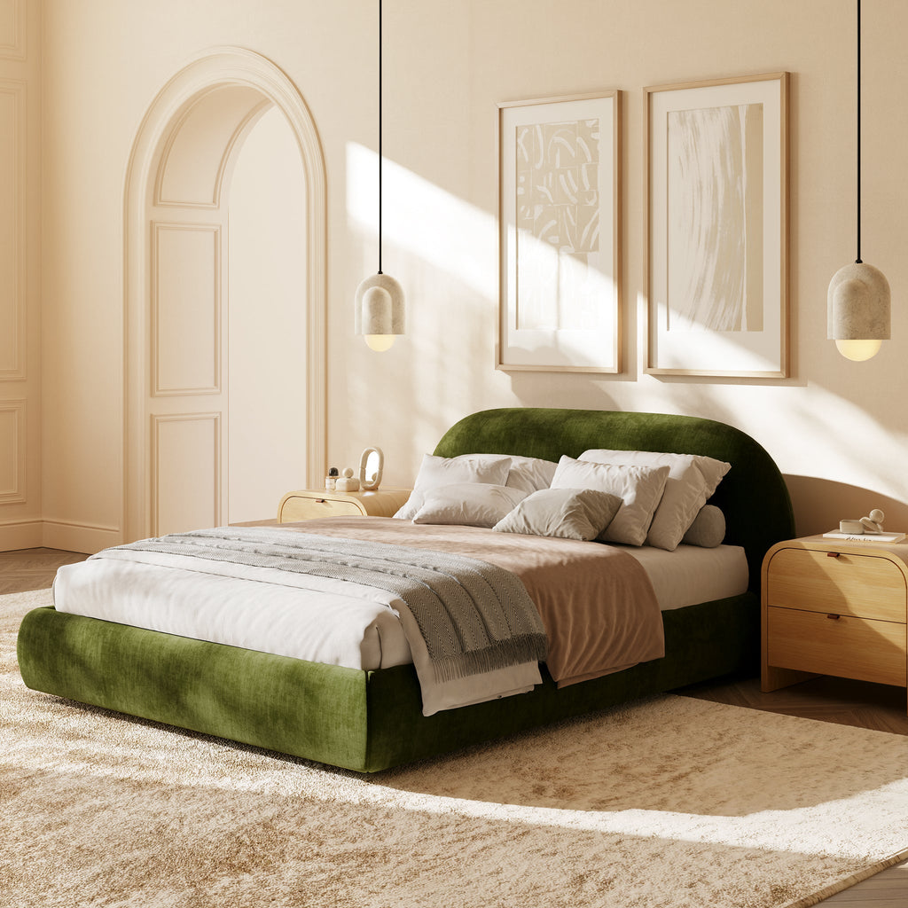 W&F Collection | Genoa Bed (Distressed Green, Queen)
