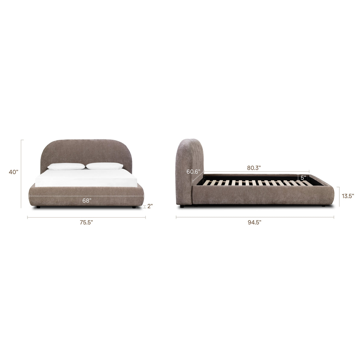 W&F Collection | Genoa Bed (Taupe Brown, Queen)