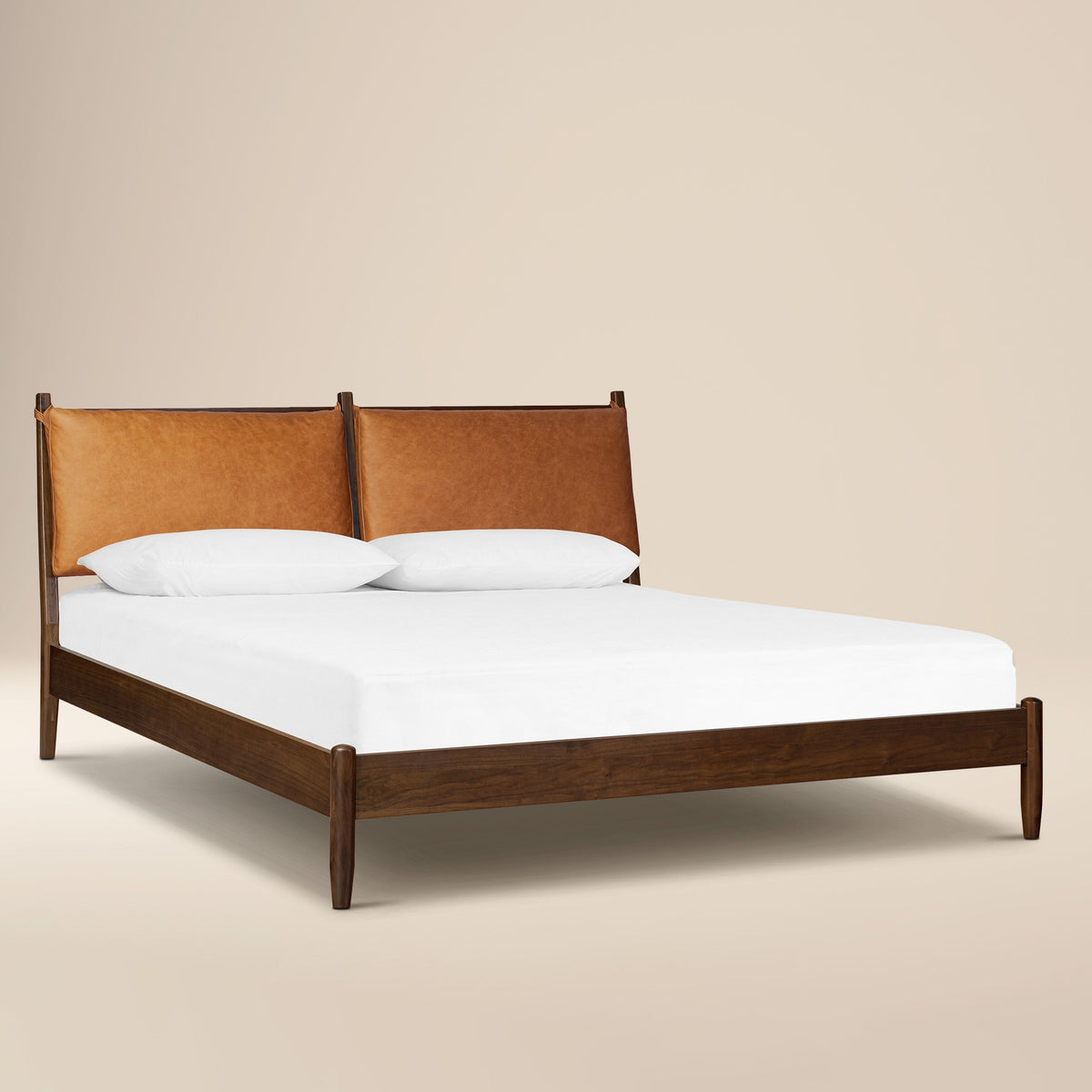W&F Collection | Truro Bed with Leather Cushions (Cognac Tan, Queen)