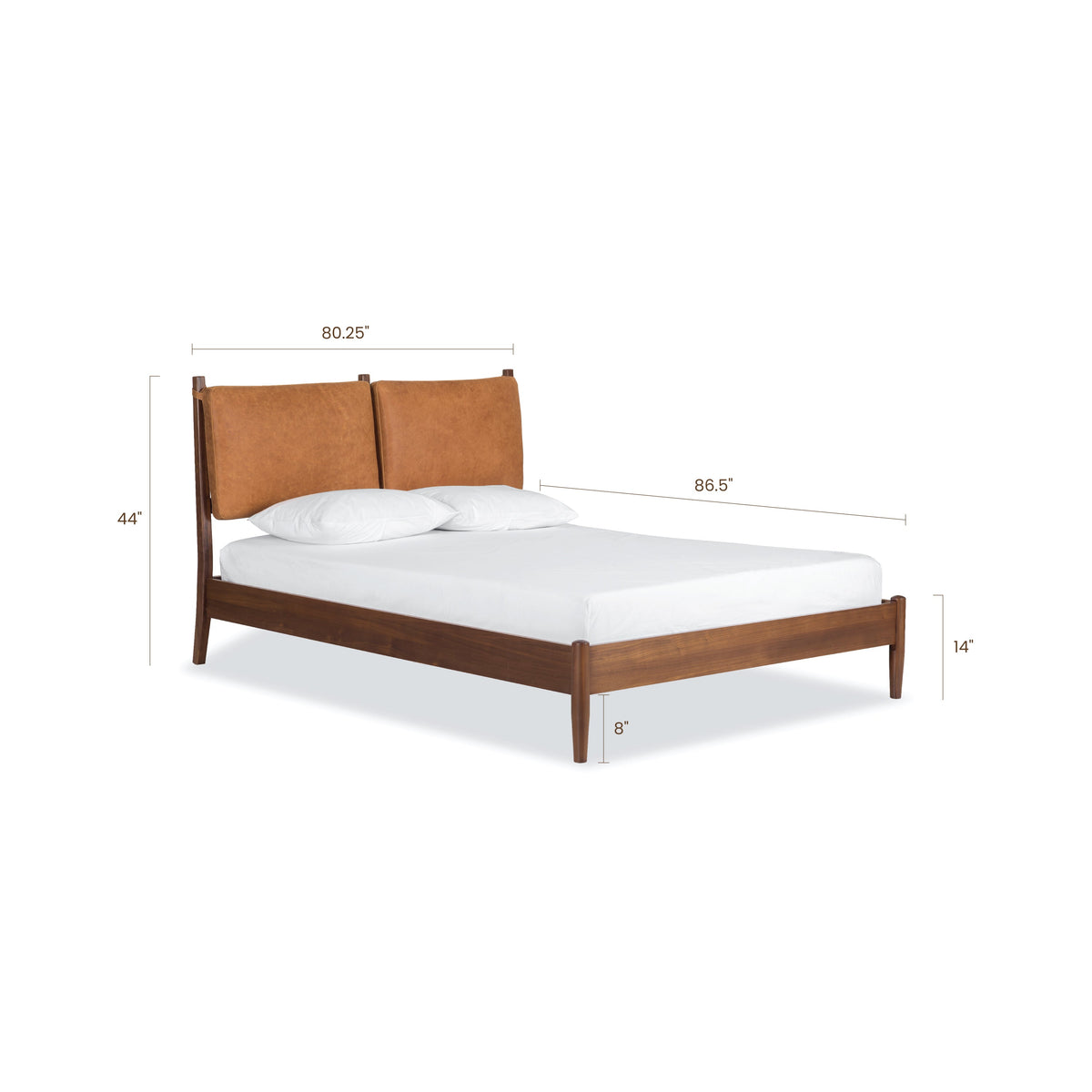 W&F Collection | Truro Bed with Leather Cushions (Cognac Tan, King)