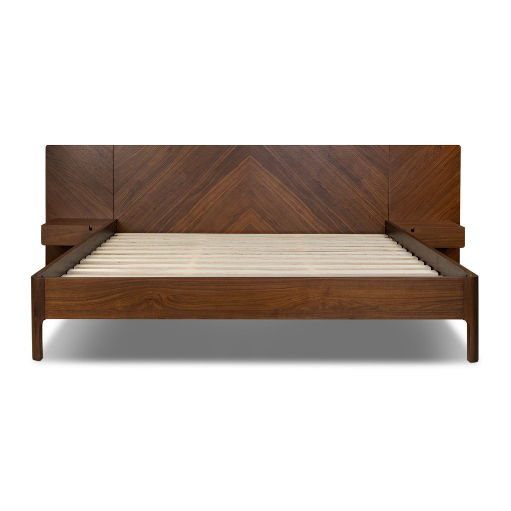 W&F Collection | Amalfi Low Profile Bed with Nightstands (Walnut, King)