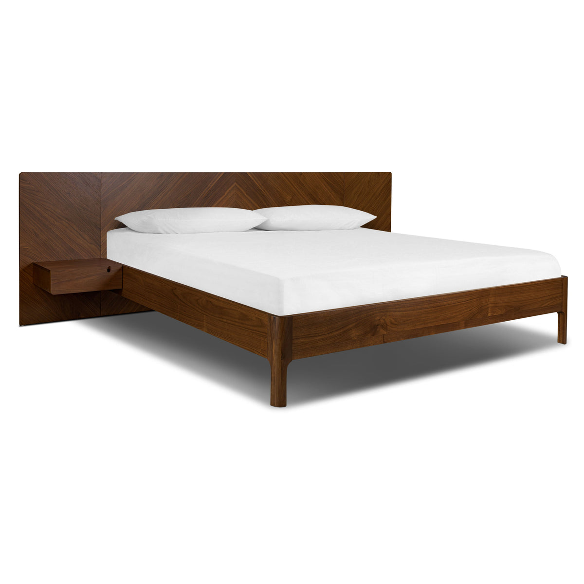 W&F Collection | Amalfi Low Profile Bed with Nightstands (Walnut, King)
