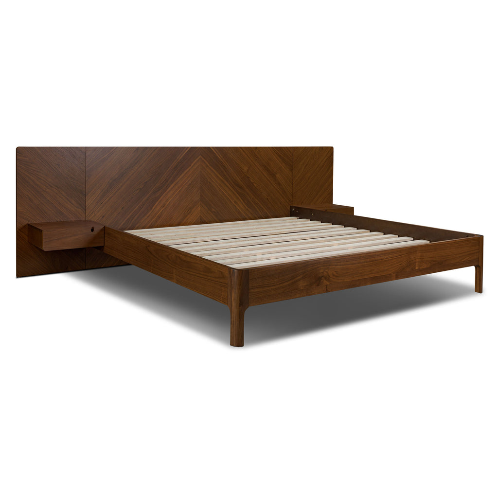 W&F Collection | Amalfi Low Profile Bed with Nightstands (Walnut, King)