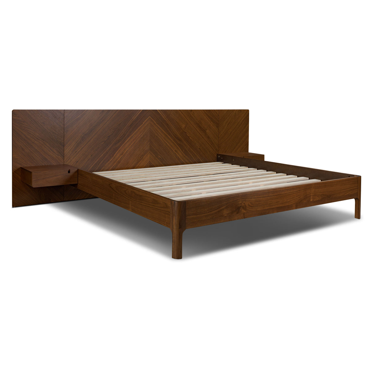 W&F Collection | Amalfi Low Profile Bed with Nightstands (Walnut, King)
