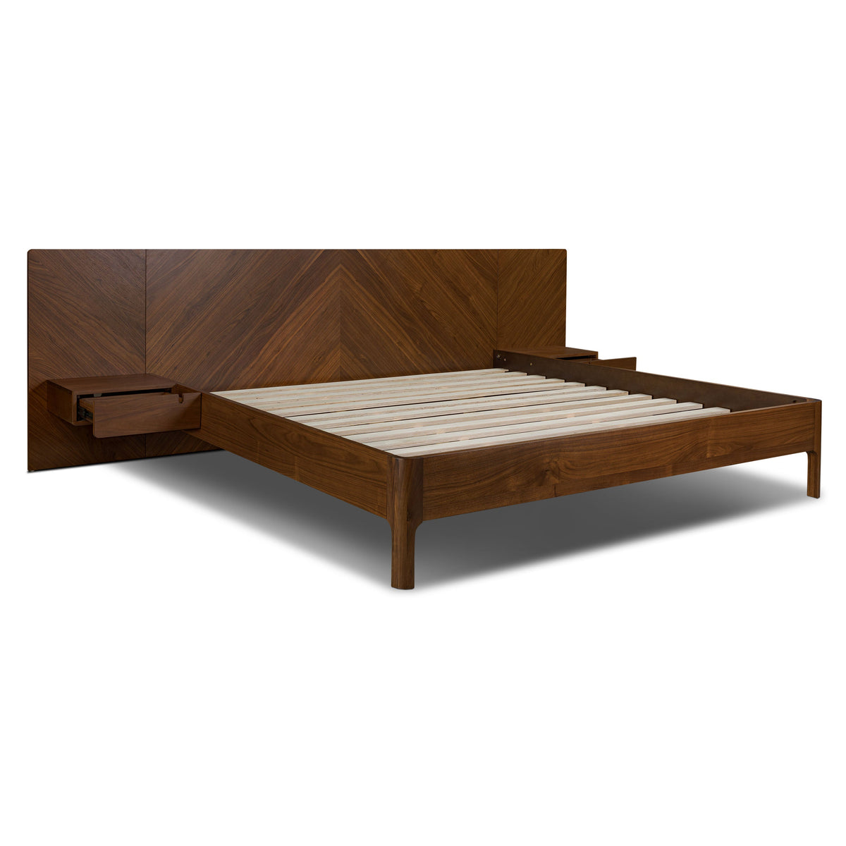 W&F Collection | Amalfi Low Profile Bed with Nightstands (Walnut, King)