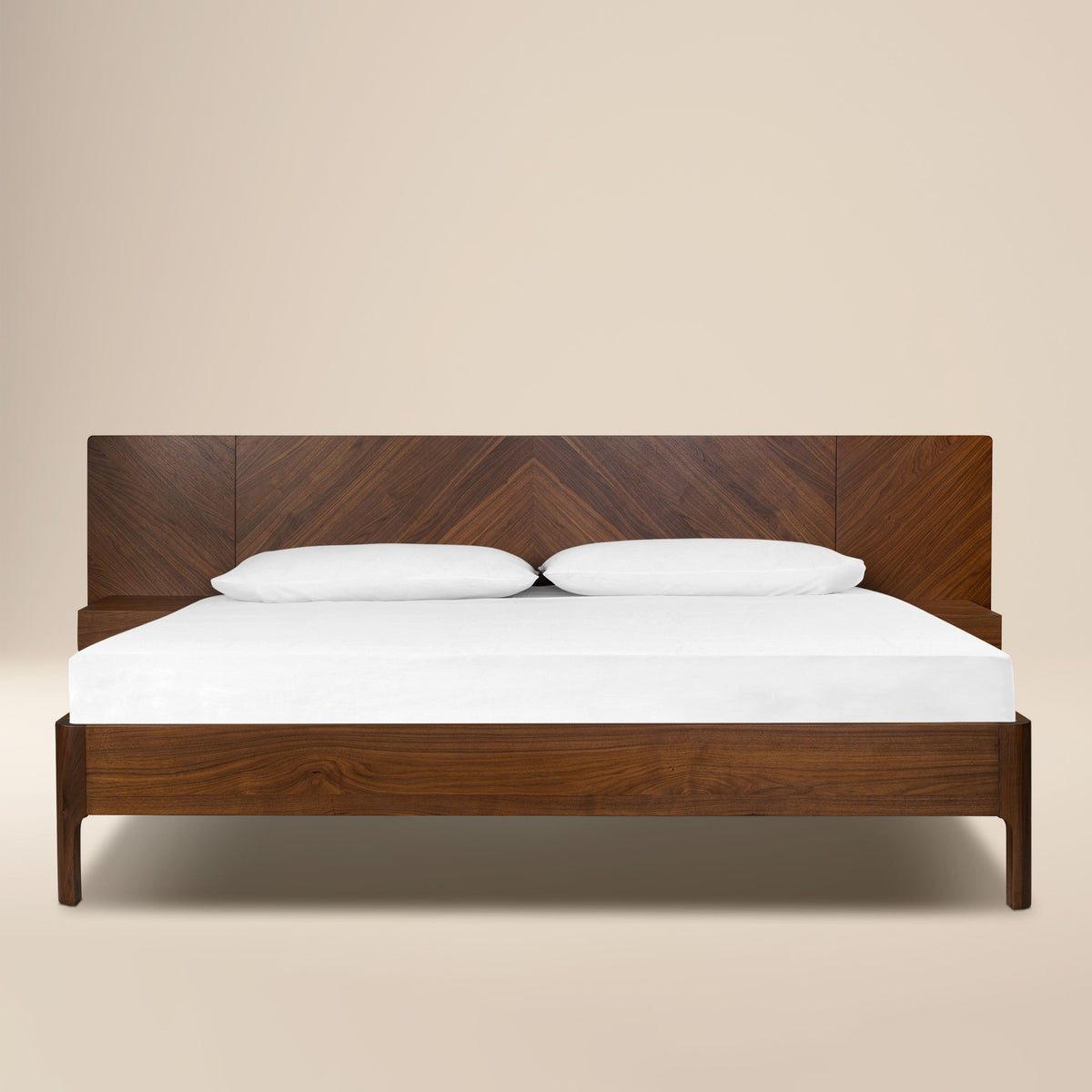 W&F Collection | Amalfi Low Profile Bed with Nightstands (Walnut, King)