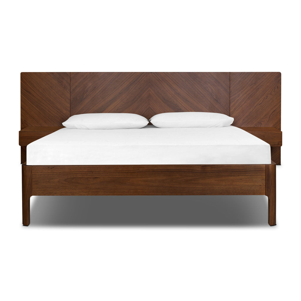 W&F Collection | Amalfi Low Profile Bed with Nightstands (Walnut, Queen)