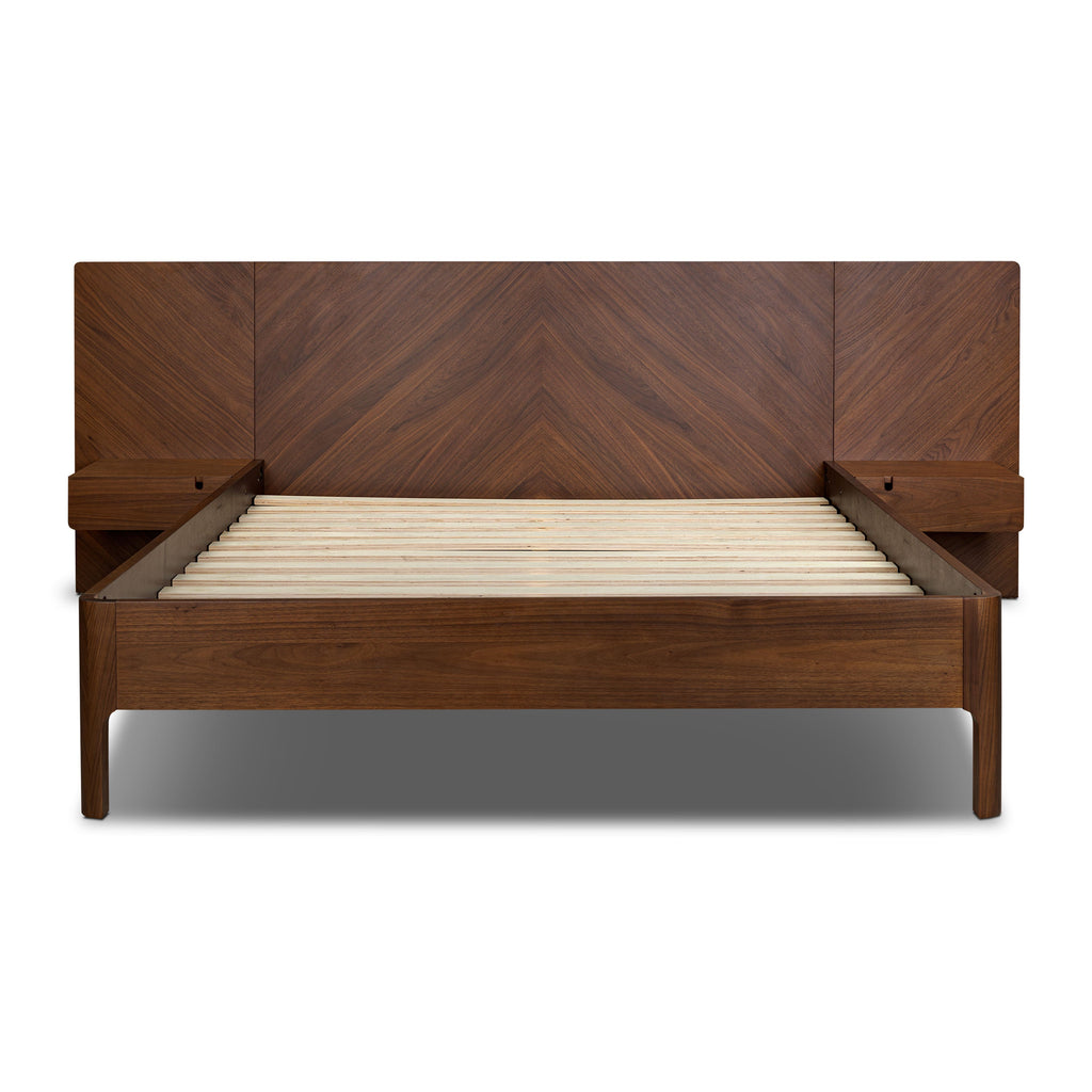 W&F Collection | Amalfi Low Profile Bed with Nightstands (Walnut, Queen)