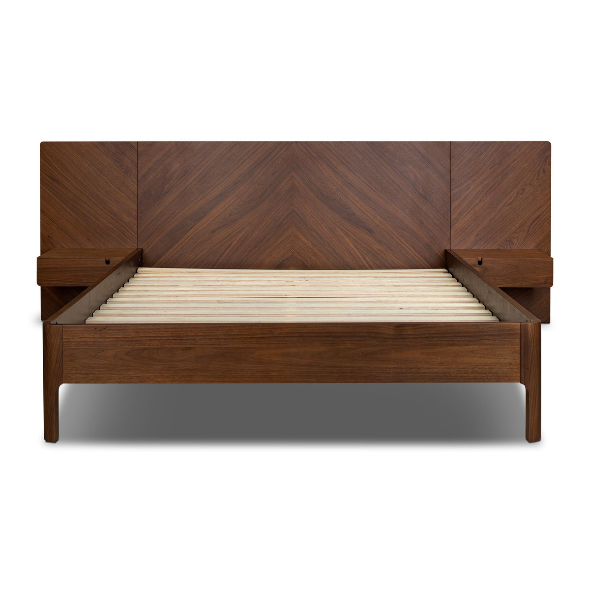 W&F Collection | Amalfi Low Profile Bed with Nightstands (Walnut, Queen)