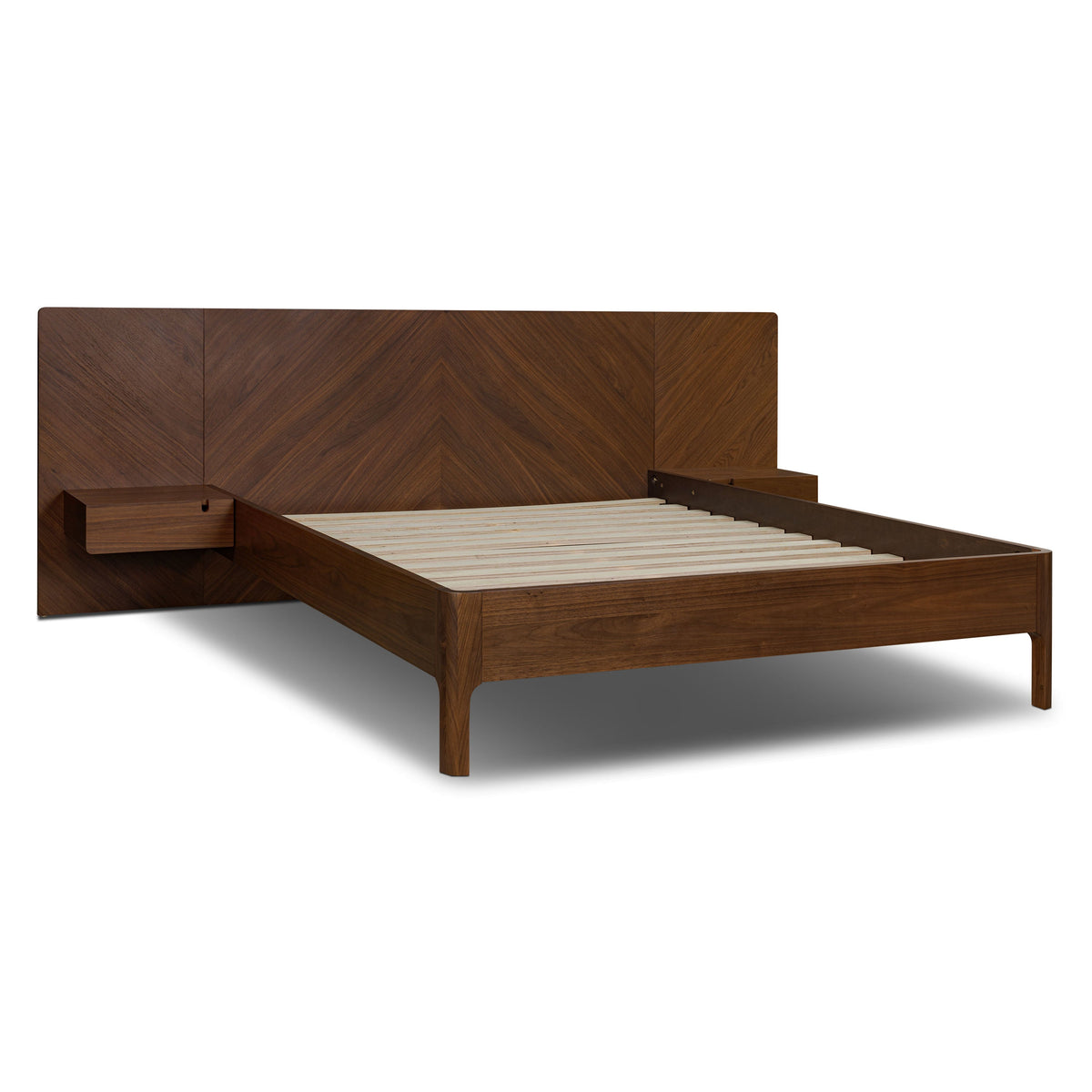 W&F Collection | Amalfi Low Profile Bed with Nightstands (Walnut, Queen)