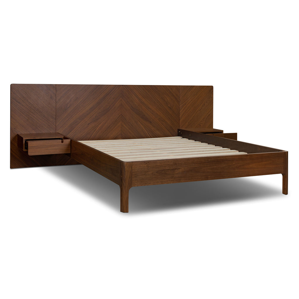 W&F Collection | Amalfi Low Profile Bed with Nightstands (Walnut, Queen)