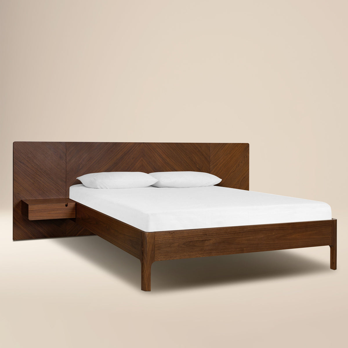 W&F Collection | Amalfi Low Profile Bed with Nightstands (Walnut, Queen)