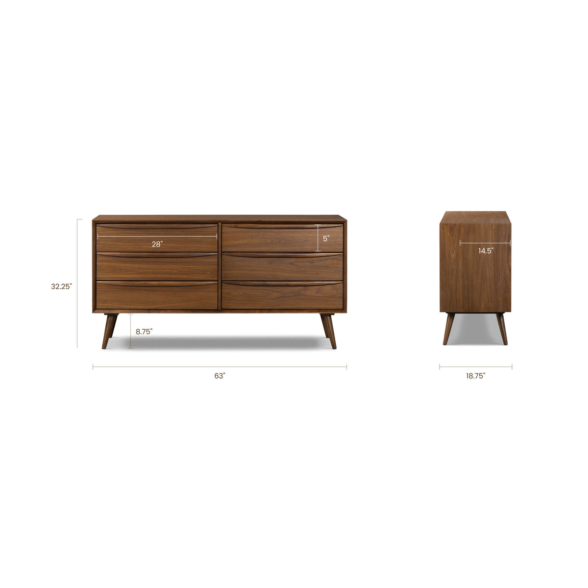 W&F Collection | Cura 6 Drawer Dresser (Walnut)