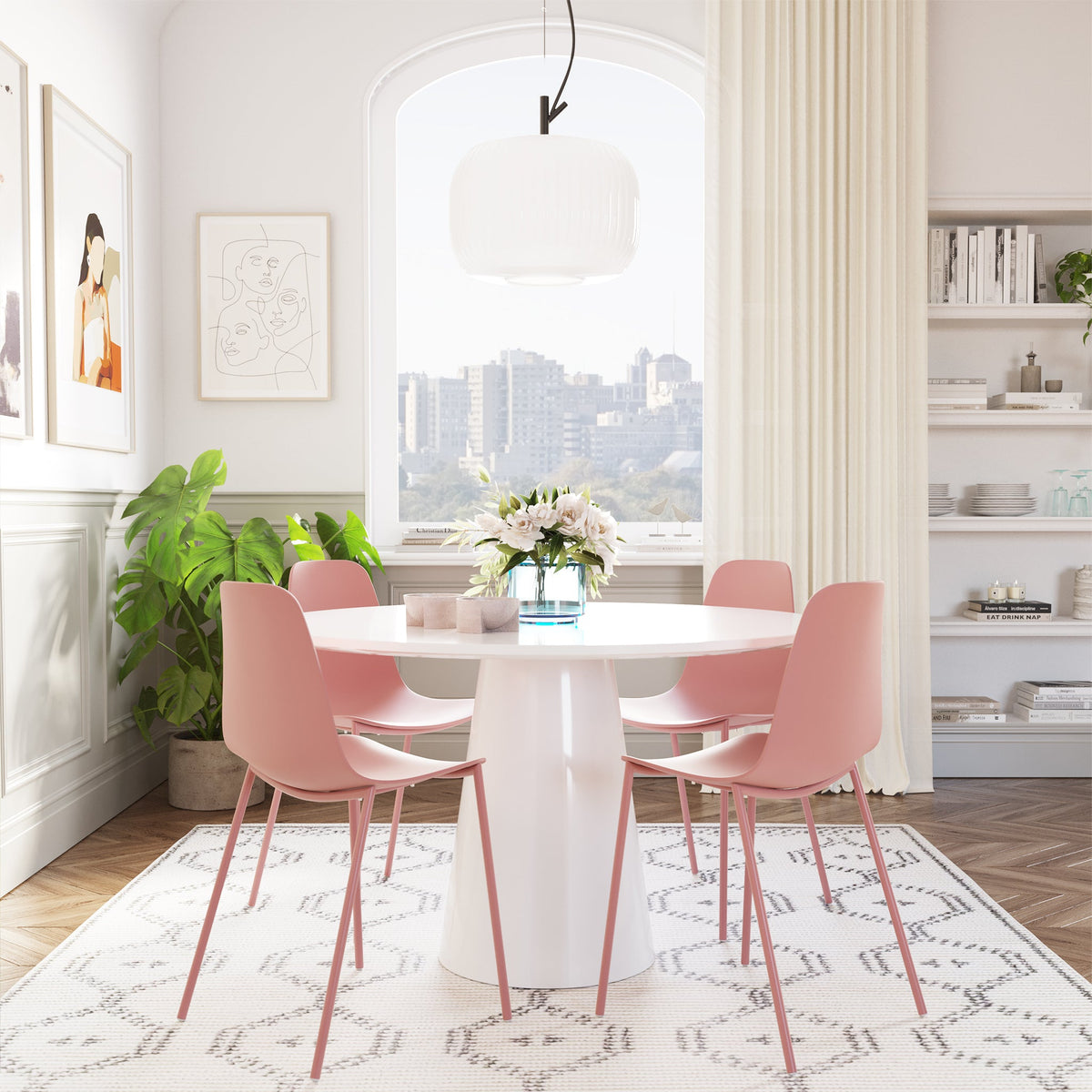 W&F Collection | Isla Dining Chair (Blush Pink, Set of 4)