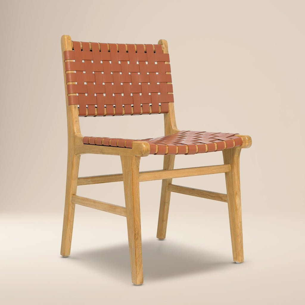 W&F Collection | Banda Teak & Leather Dining Chair (Fauve Tan)