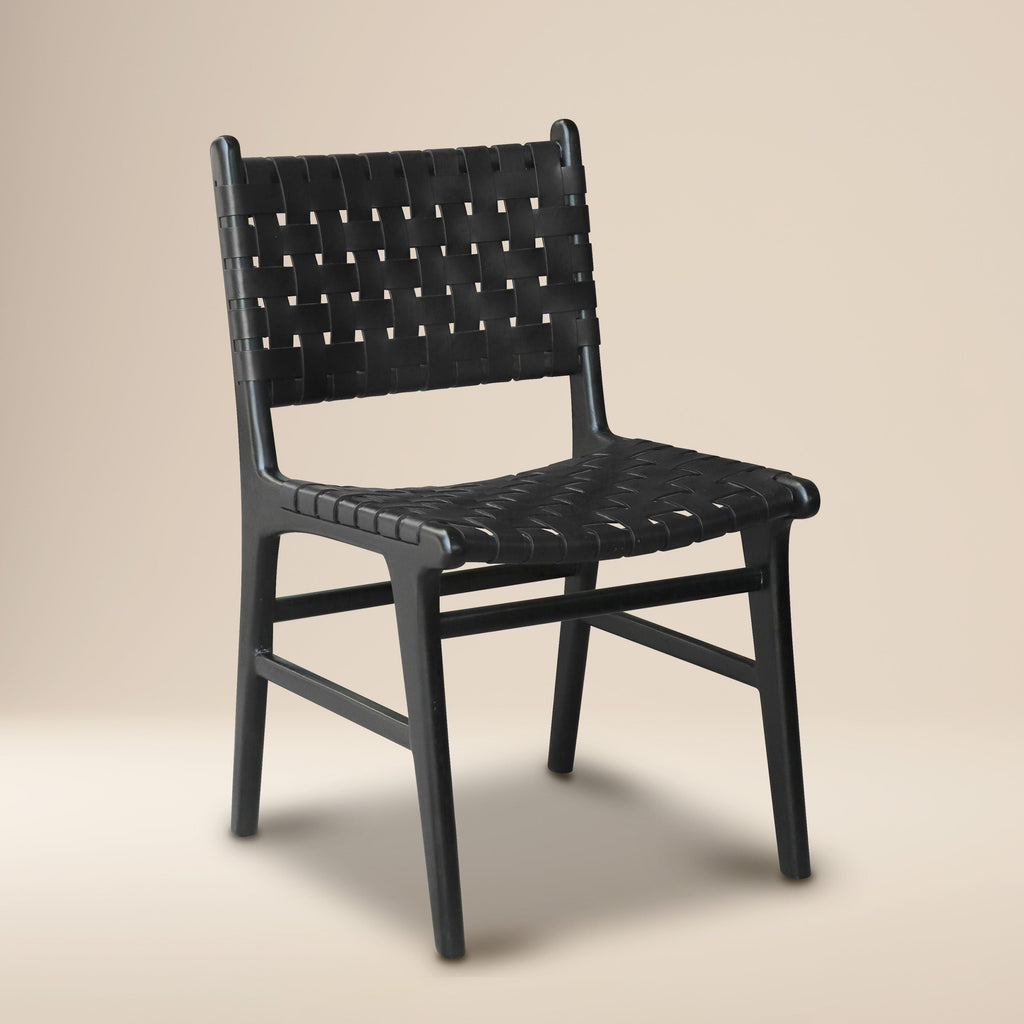 W&F Collection | Banda Teak & Leather Dining Chair (Havana Black)