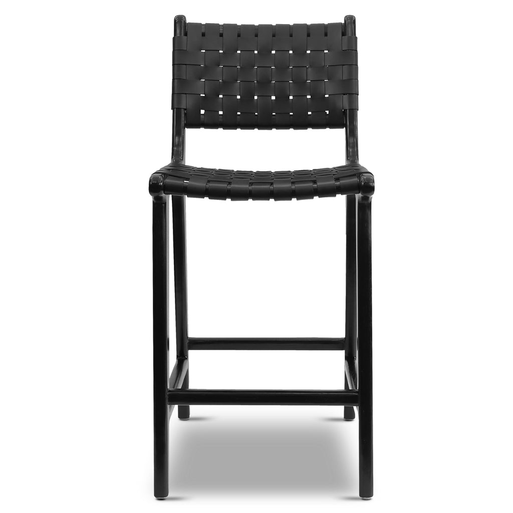 W&F Collection | Banda Teak & Leather Counter Height Stool (Havana Black)