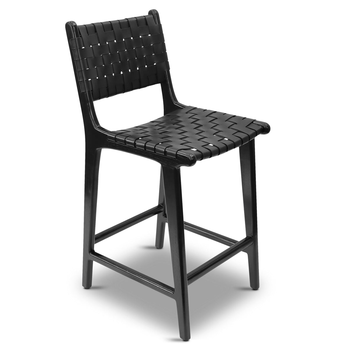 W&F Collection | Banda Teak & Leather Counter Height Stool (Havana Black)