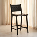 W&F Collection | Banda Teak & Leather Counter Height Stool (Havana Black)