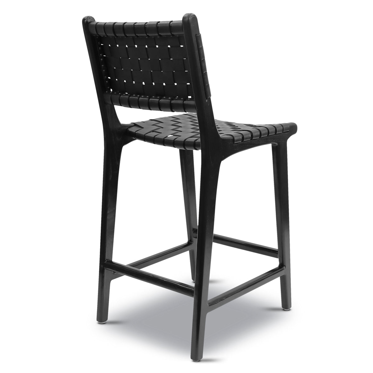 W&F Collection | Banda Teak & Leather Counter Height Stool (Havana Black)