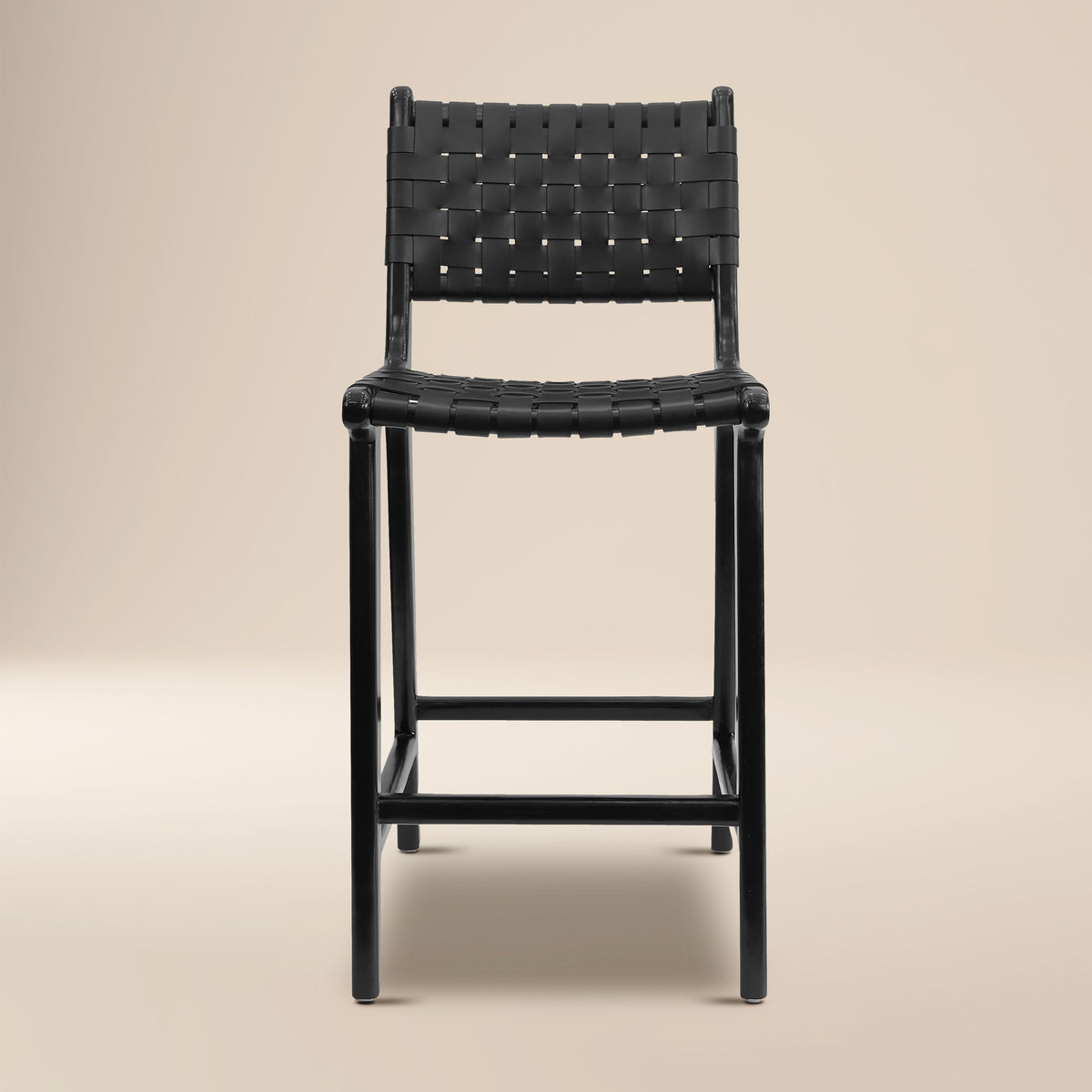 W&F Collection | Banda Teak & Leather Counter Height Stool (Havana Black)