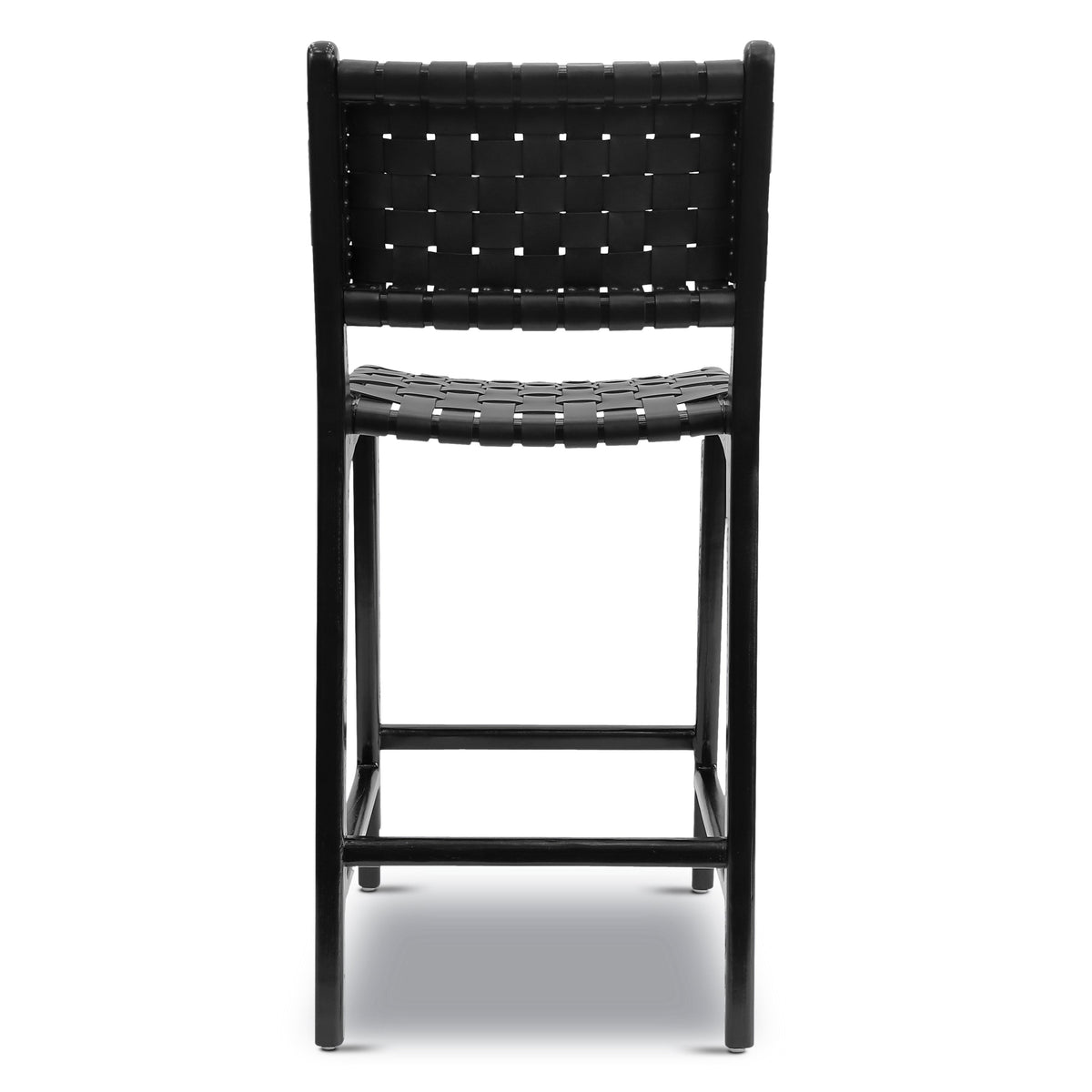 W&F Collection | Banda Teak & Leather Counter Height Stool (Havana Black)