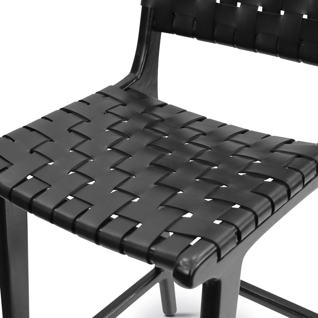 W&F Collection | Banda Teak & Leather Counter Height Stool (Havana Black)
