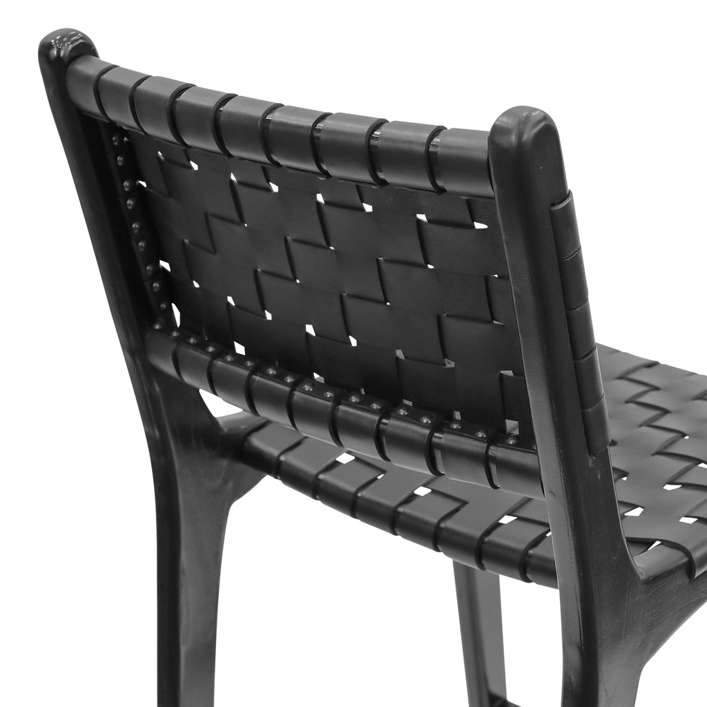 W&F Collection | Banda Teak & Leather Counter Height Stool (Havana Black)