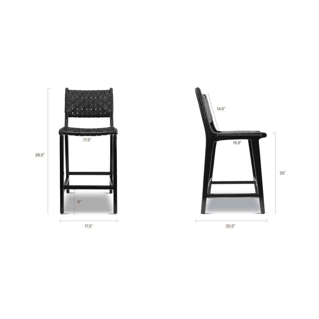 W&F Collection | Banda Teak & Leather Counter Height Stool (Havana Black)
