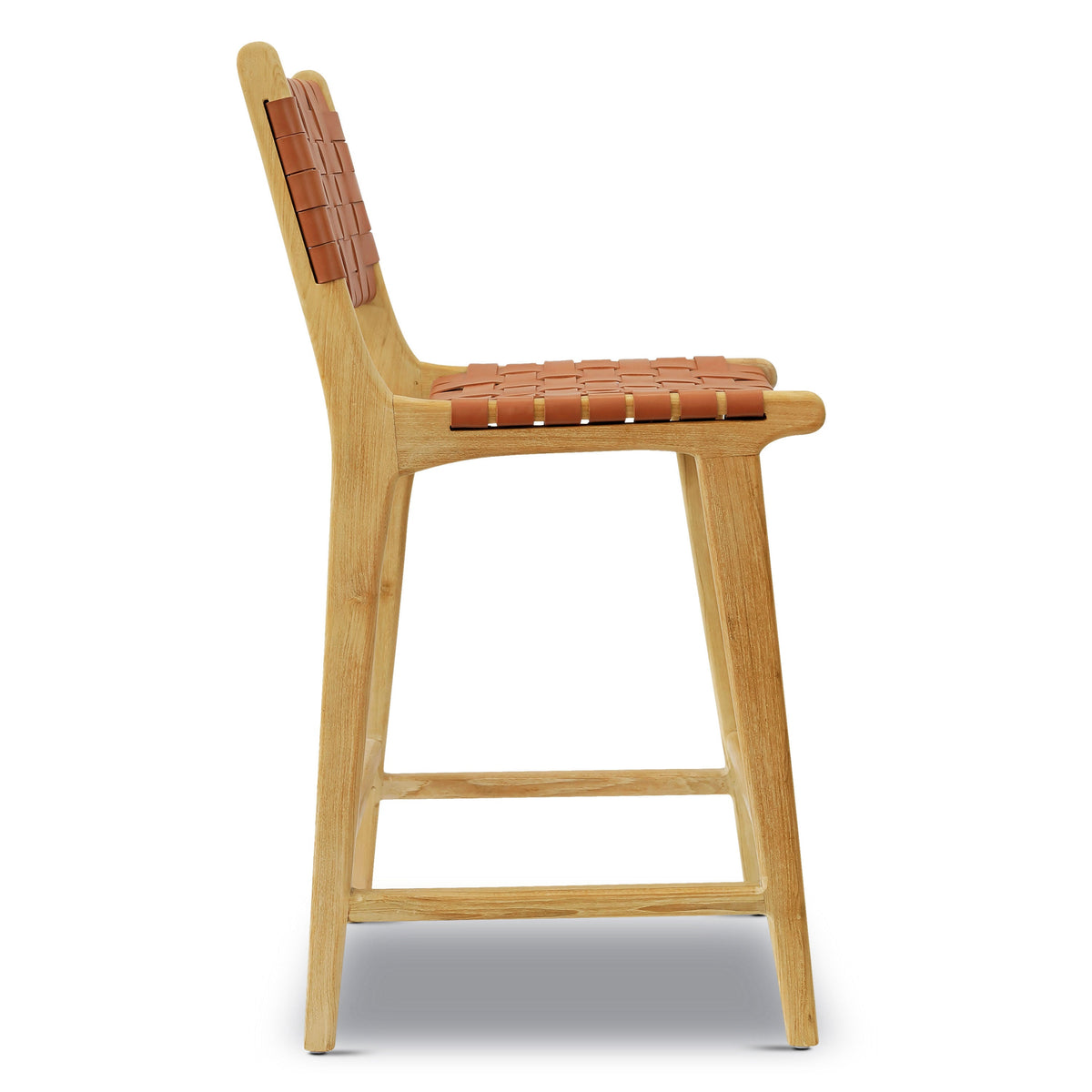 W&F Collection | Banda Teak & Leather Counter Height Stool (Fauve Tan)