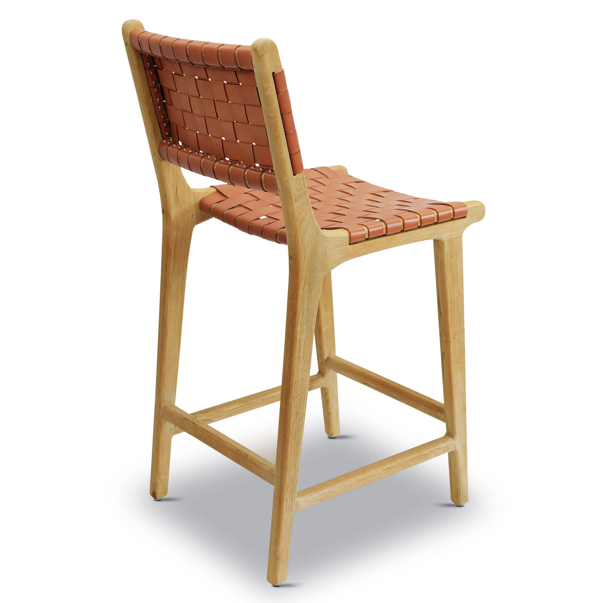 W&F Collection | Banda Teak & Leather Counter Height Stool (Fauve Tan)