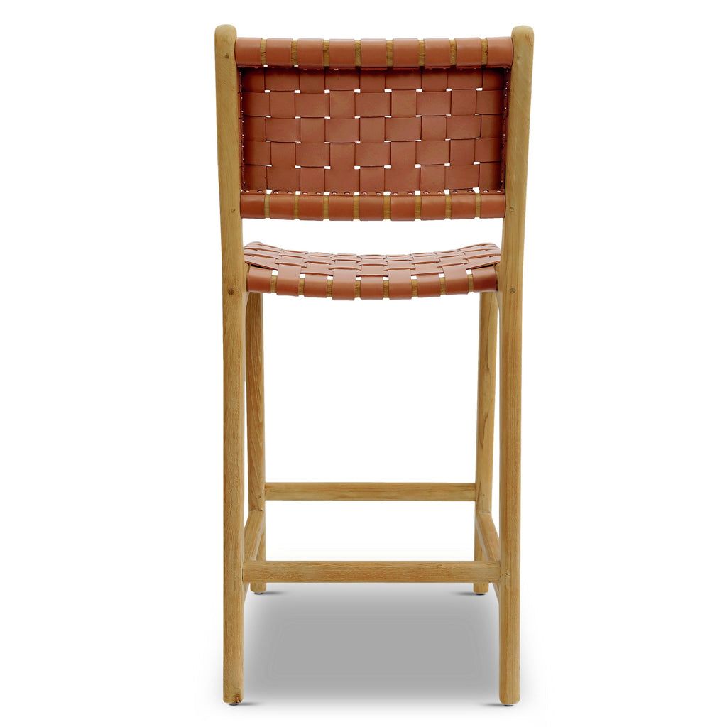 W&F Collection | Banda Teak & Leather Counter Height Stool (Fauve Tan)