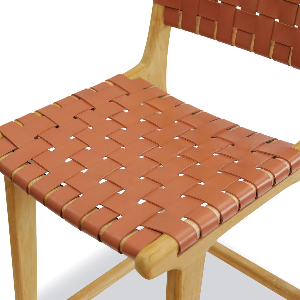 W&F Collection | Banda Teak & Leather Counter Height Stool (Fauve Tan)