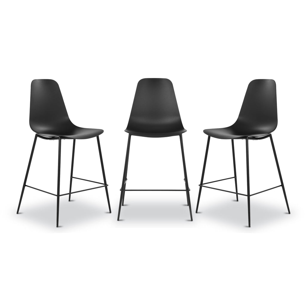W&F Collection | Isla Counter Height Stool (Black, Set of 3)