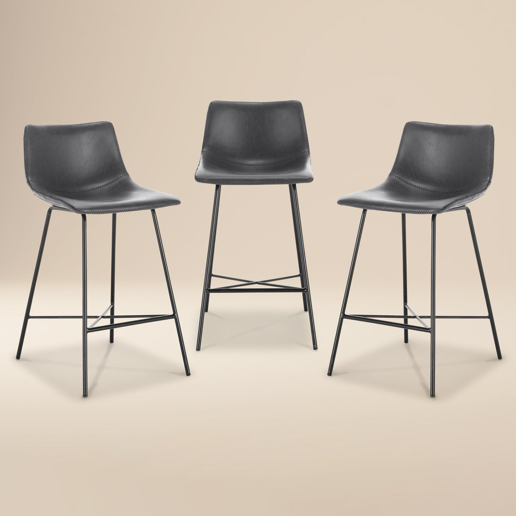 W&F Collection | Paxton 24” Counter Height Stool (Grey, Set of 3)