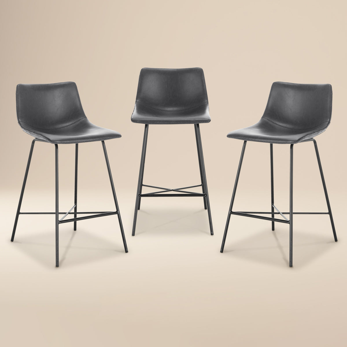 W&F Collection | Paxton 24” Counter Height Stool (Grey, Set of 3)