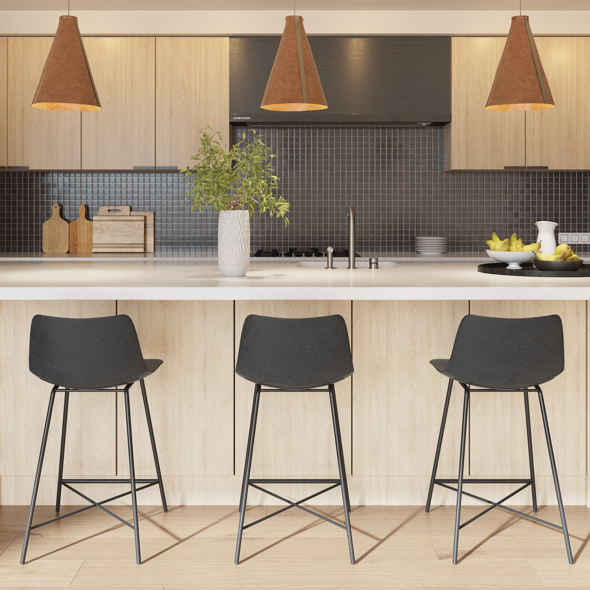 W&F Collection | Paxton 24” Counter Height Stool (Grey, Set of 3)