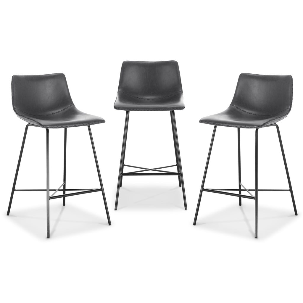 W&F Collection | Paxton 24” Counter Height Stool (Grey, Set of 3)