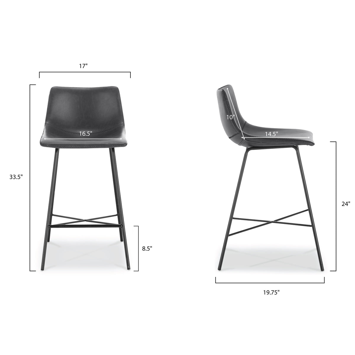 W&F Collection | Paxton 24” Counter Height Stool (Grey, Set of 2)