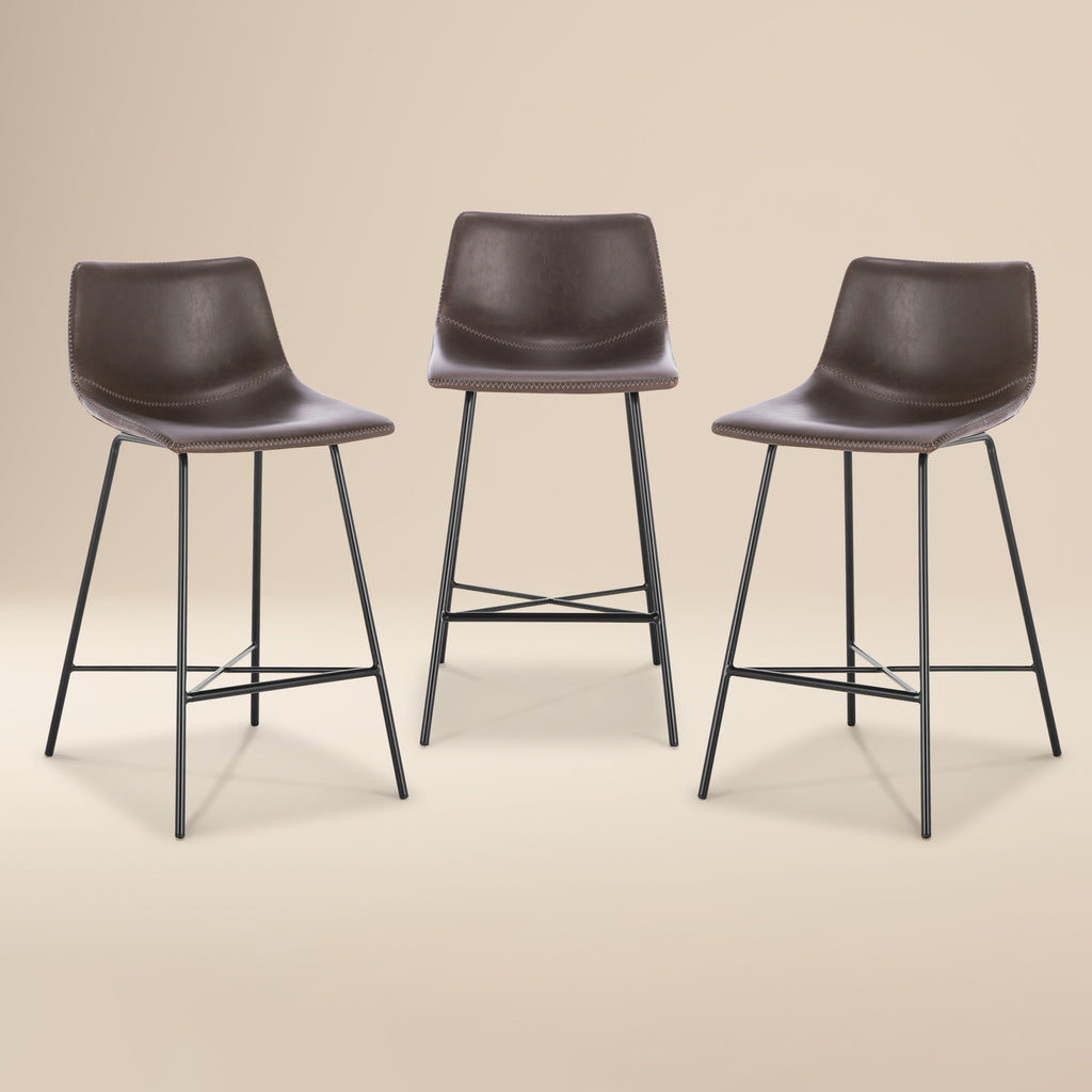 W&F Collection | Paxton 24” Counter Height Stool (Brown, Set of 3)