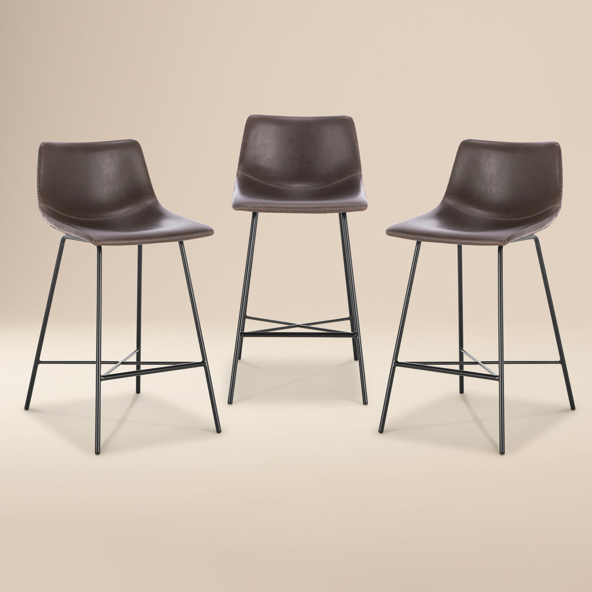 W&F Collection | Paxton 24” Counter Height Stool (Brown, Set of 3)