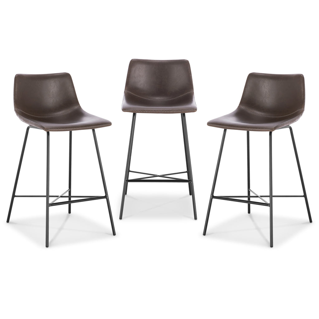 W&F Collection | Paxton 24” Counter Height Stool (Brown, Set of 3)