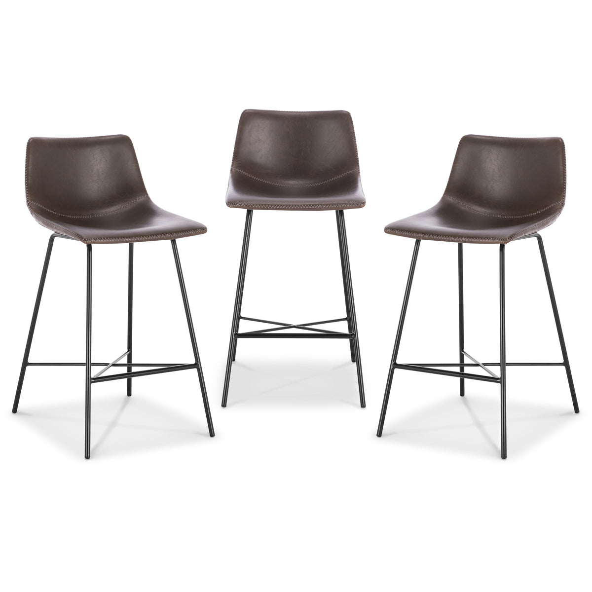 W&F Collection | Paxton 24” Counter Height Stool (Brown, Set of 3)