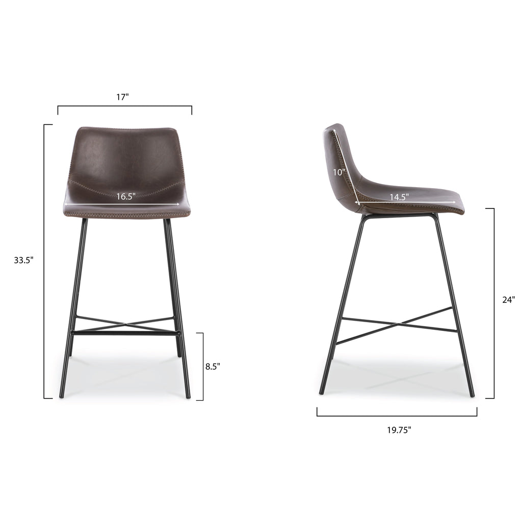 W&F Collection | Paxton 24” Counter Height Stool (Brown, Set of 2)